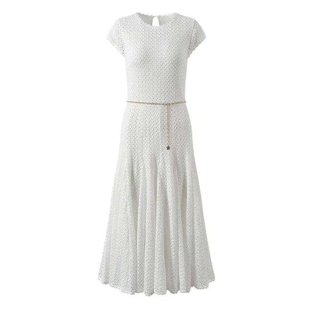 Knitted white dress with chain