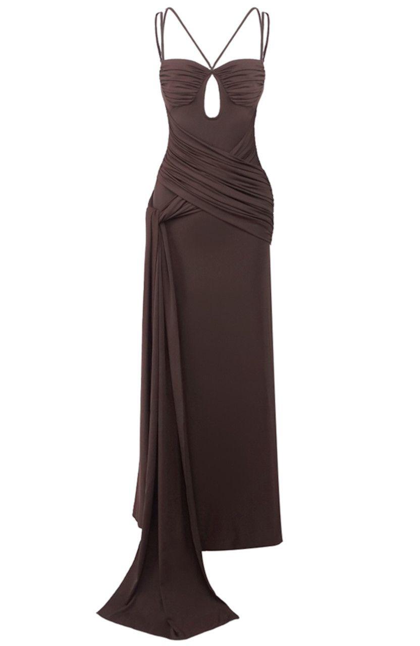Draped Maxi Brown Dress