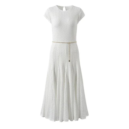 Knitted white dress with chain